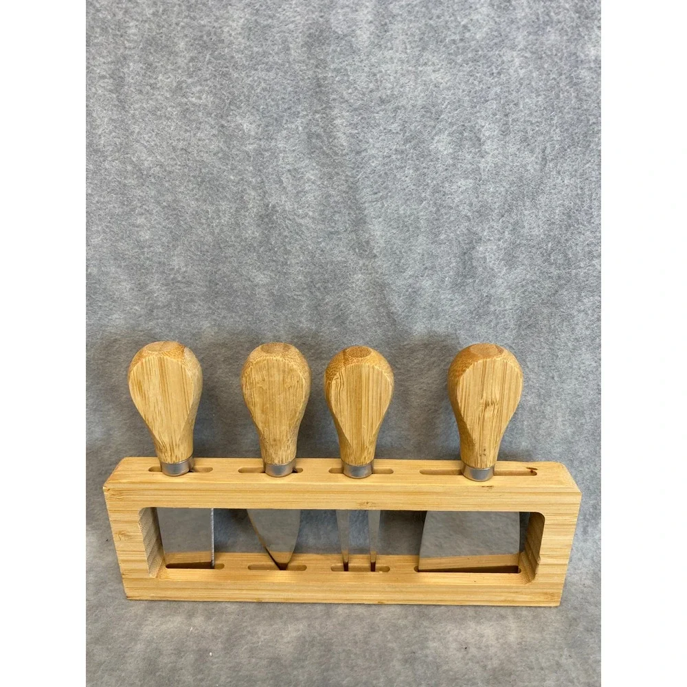 Bamboo Handle Charcuterie Cheese Board Knife Set with Holder‎ 4 Knives